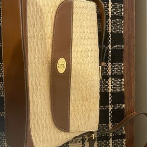 Etienne Aigner Tan and Brown Woven Shoulder Bag